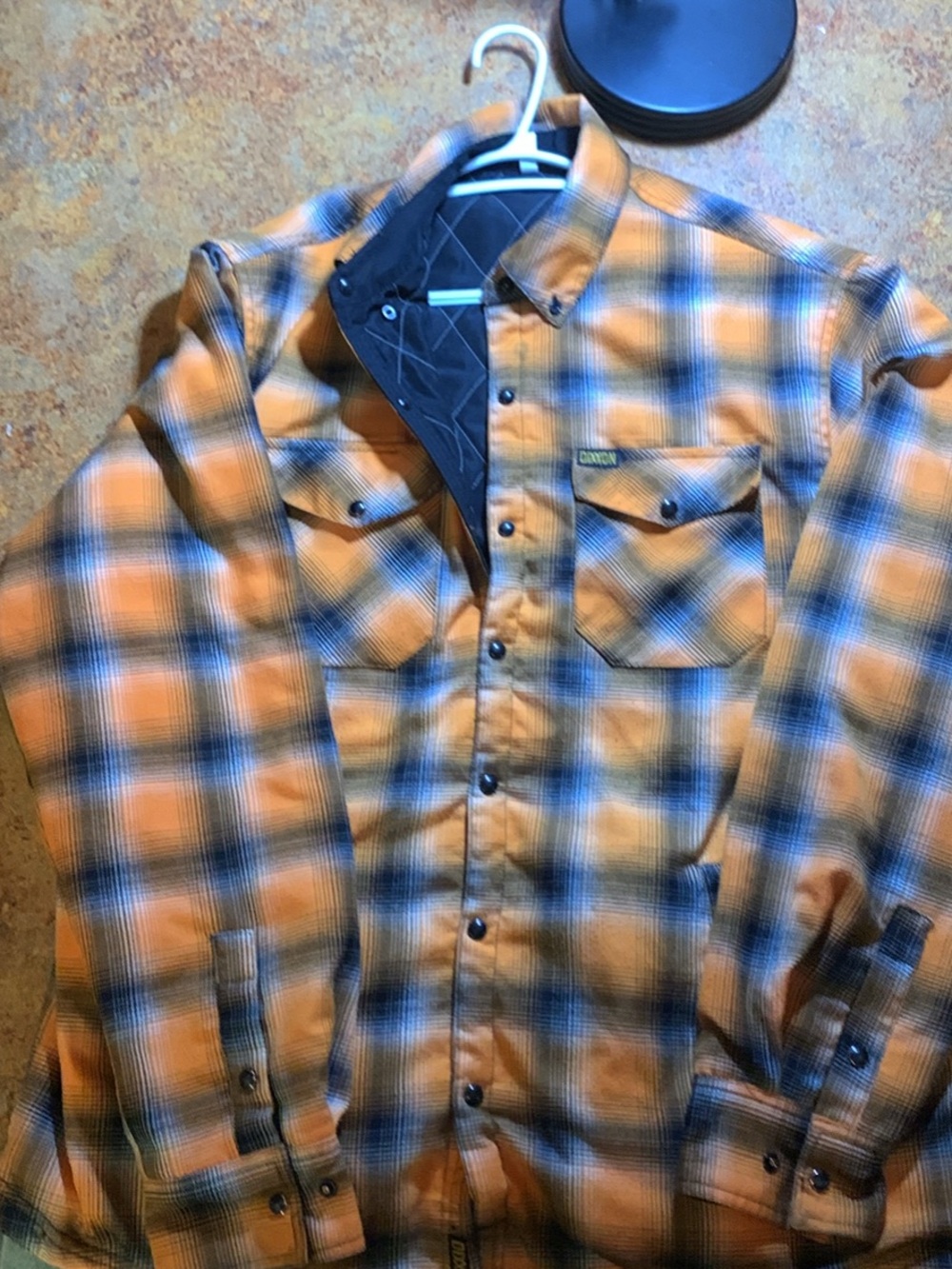 DIXXON Orange and Black Plaid Quilted Snap-Front Shirt